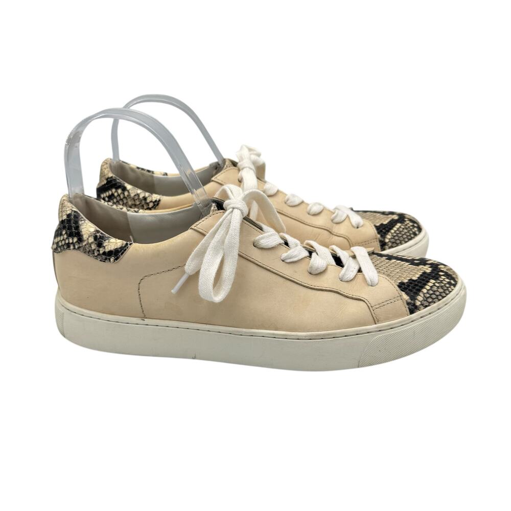 Veronica Beard Bibi Cream Leather Neutral Snakeskin Casual Streetwear Sneakers - Picture 4 of 10